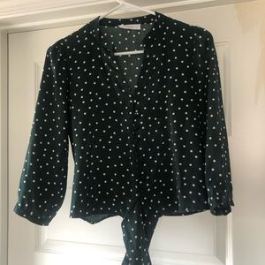 Green Polka Dot Vintage Inspired Tie Top Size XS